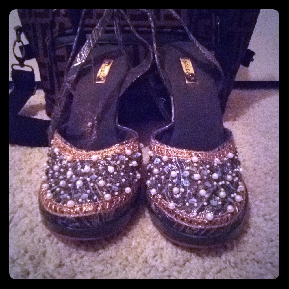 Beaded wedge sandals